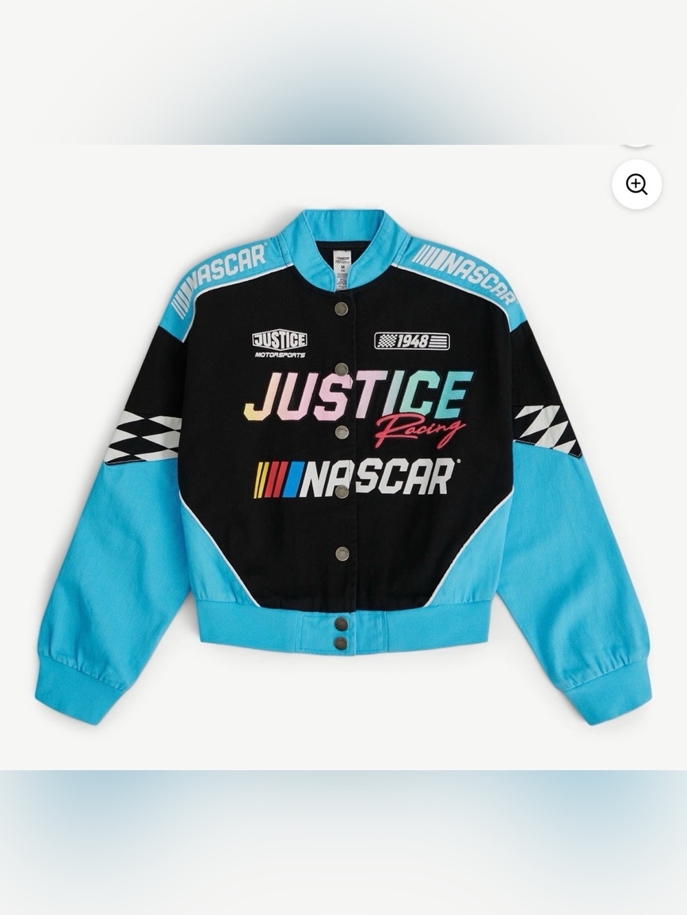 Justice NASCAR Girls' Racing Jacket in Black & Bright Blue